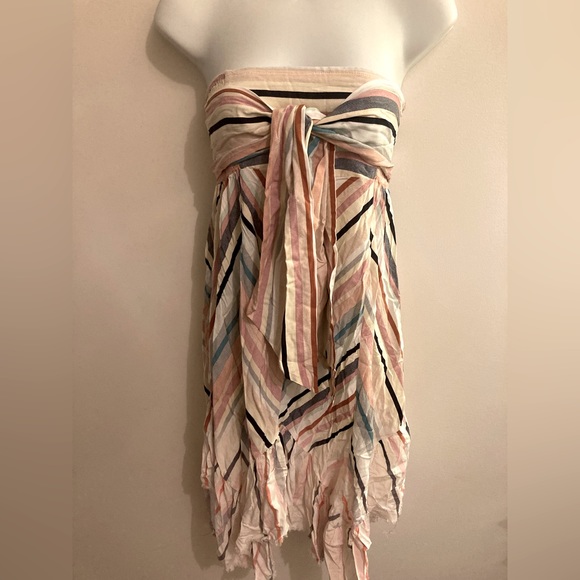 Umgee Striped Handkerchief-Hem Strapless Dress - Picture 2 of 6